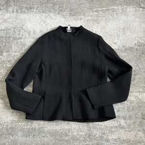 Eileen Fisher Blazer Jacket Womens Small Rayon Silk Textured Hook & Eye Black